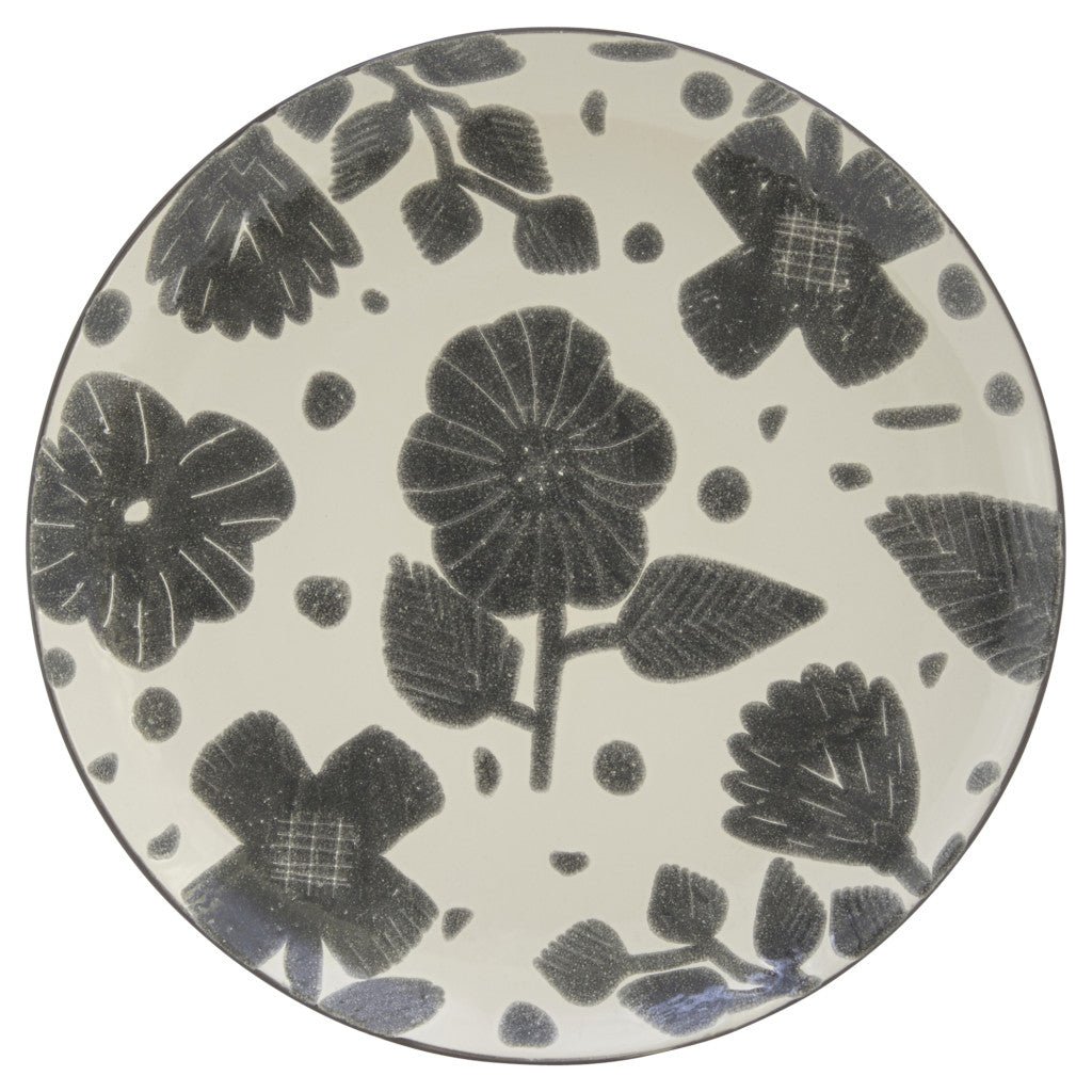 Gray and Ivory Sixteen Piece Round Floral Ceramic Service For Four Dinnerware Set-2
