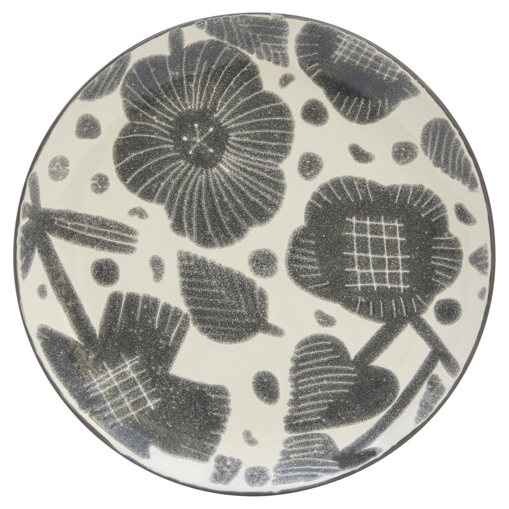 Gray and Ivory Sixteen Piece Round Floral Ceramic Service For Four Dinnerware Set-3