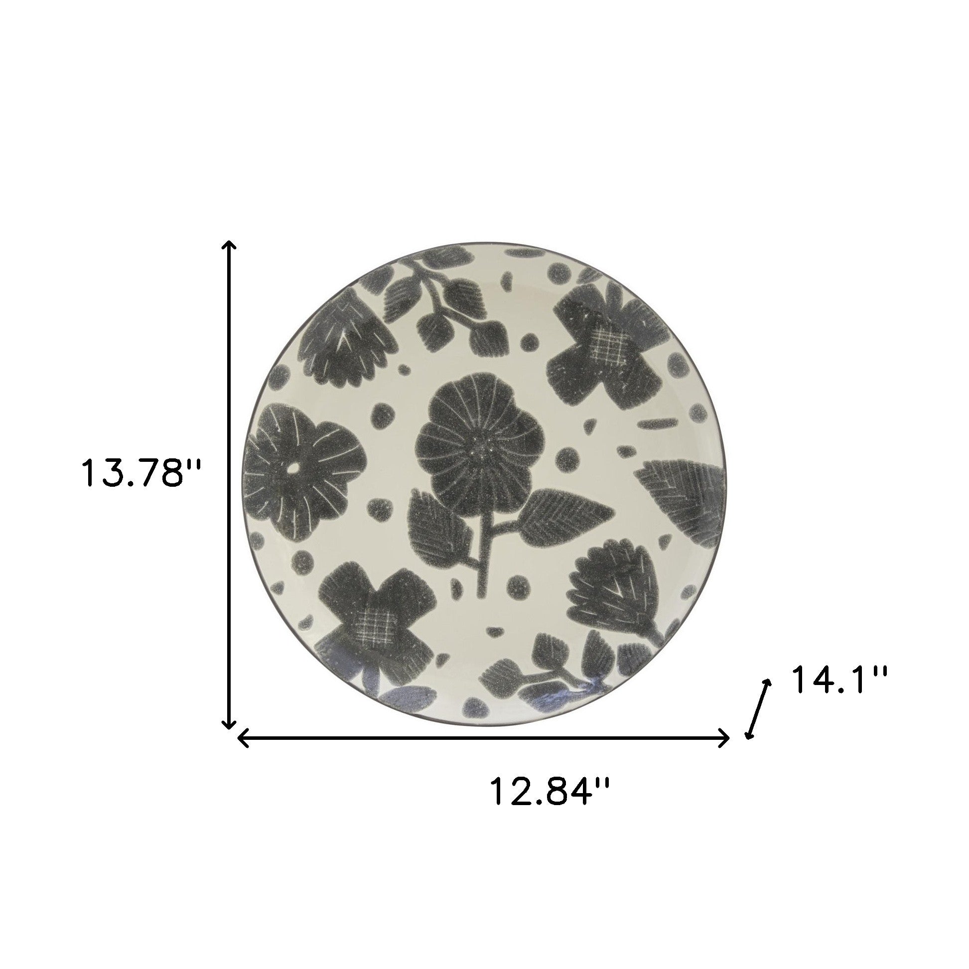 Gray and Ivory Sixteen Piece Round Floral Ceramic Service For Four Dinnerware Set-7