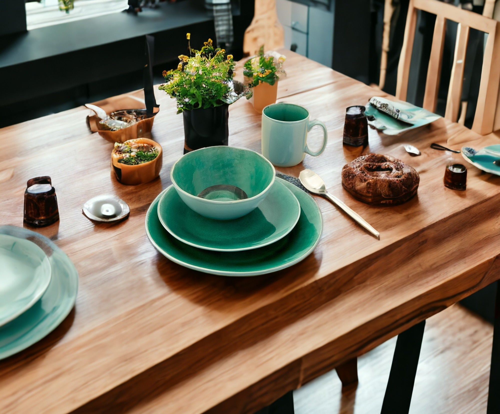 Green Sixteen Piece Ceramic Service For Four Dinnerware Set-1
