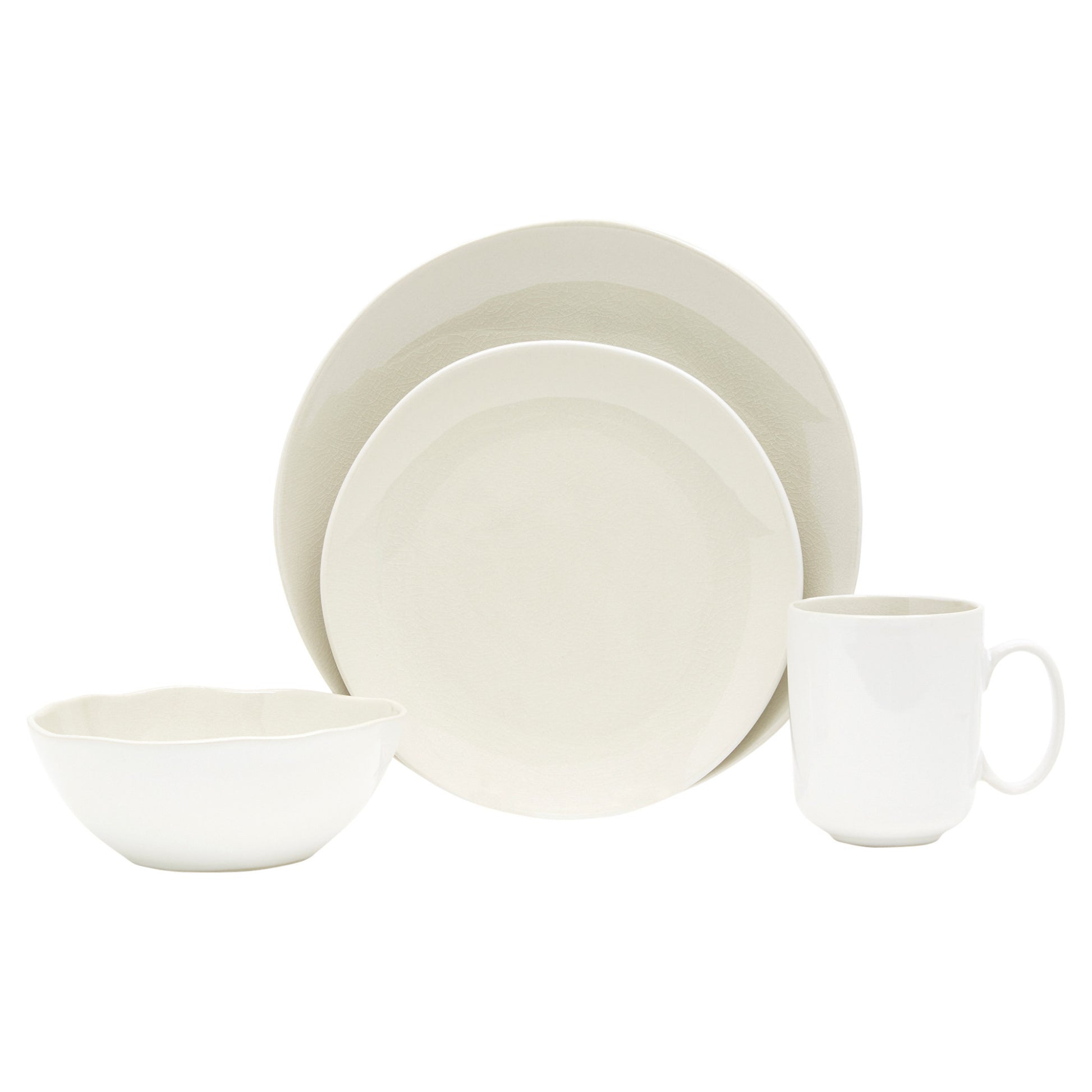 White and Natural Sixteen Piece Round Ceramic Service For Four Dinnerware Set-0
