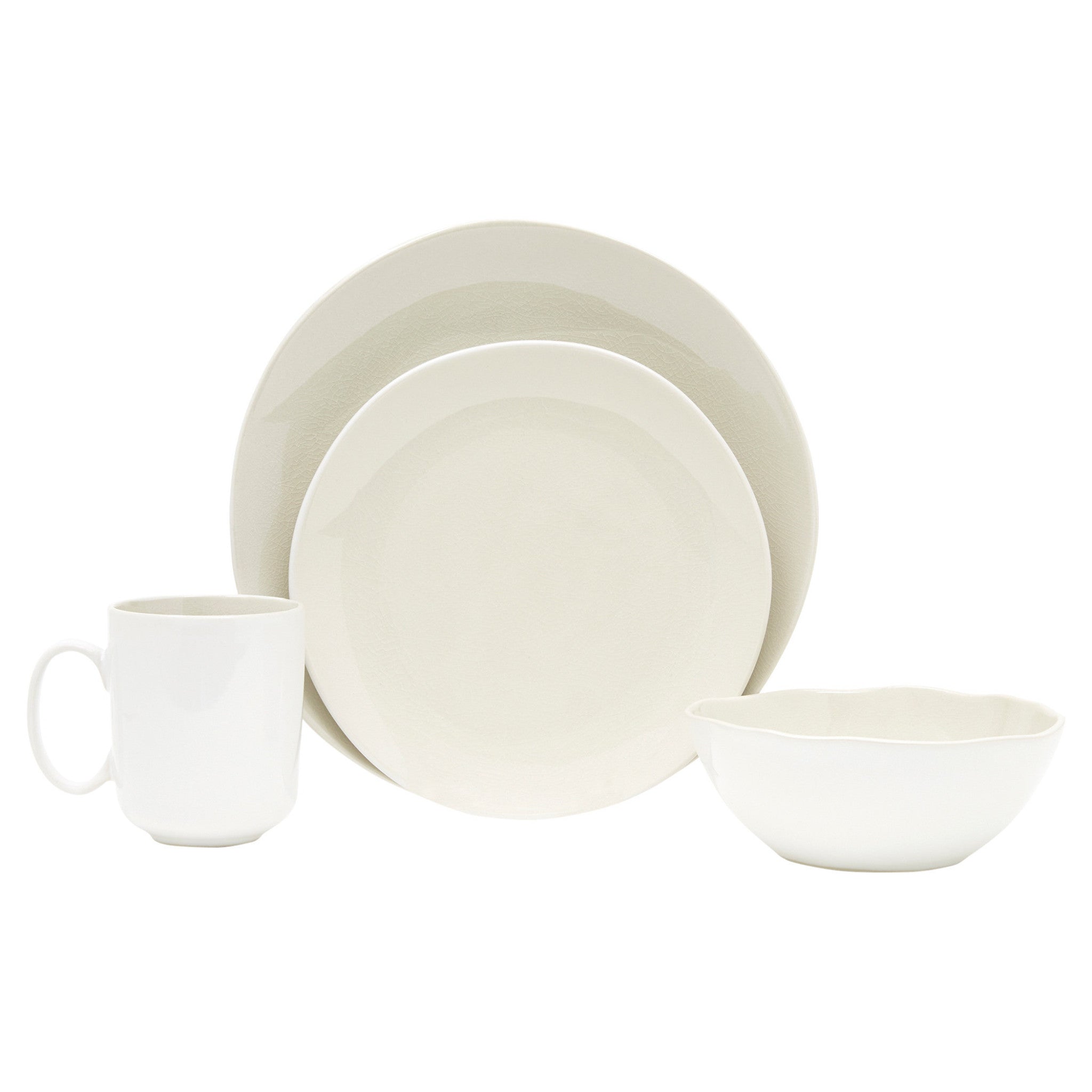 White and Natural Sixteen Piece Round Ceramic Service For Four Dinnerware Set-7