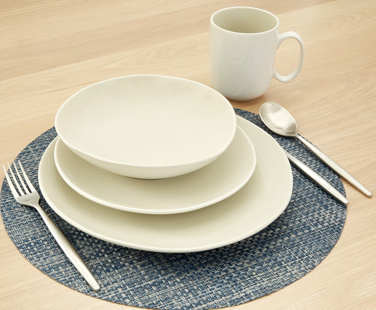 White and Natural Sixteen Piece Round Ceramic Service For Four Dinnerware Set-8