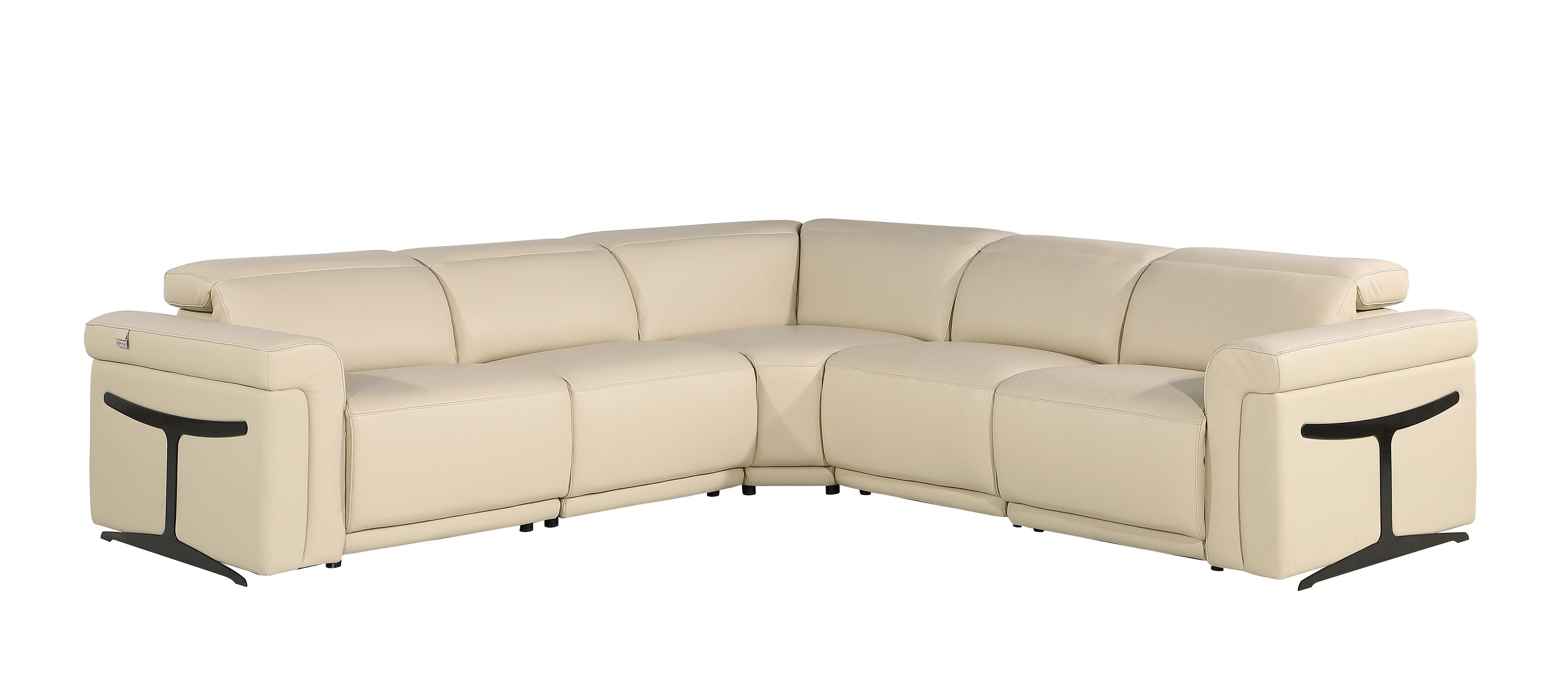 Beige Italian Leather Modular L Shaped Five Piece Corner Sectional-Sectionals-DECOROLALA