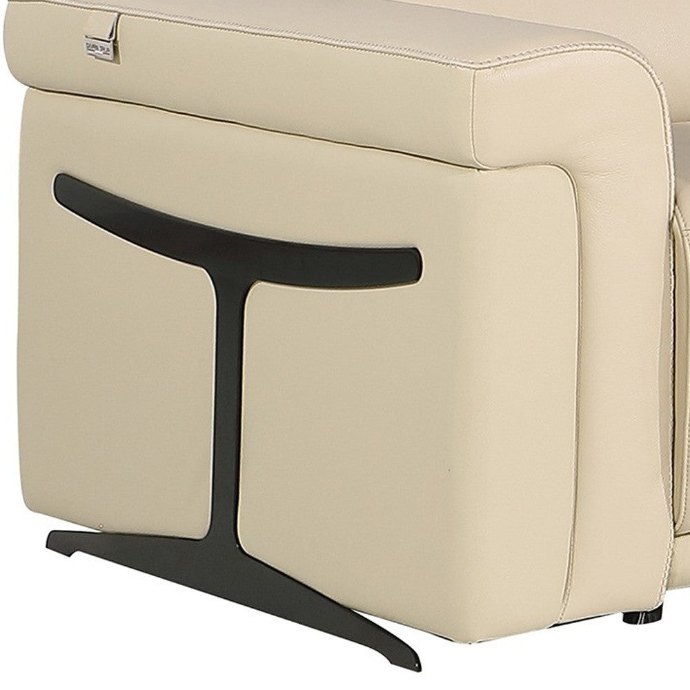 Beige Italian Leather Modular L Shaped Six Piece Corner Sectional With Console-Sectionals-DECOROLALA