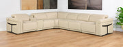 Beige Italian Leather Modular L Shaped Seven Piece Corner Sectional With Console-Sectionals-DECOROLALA