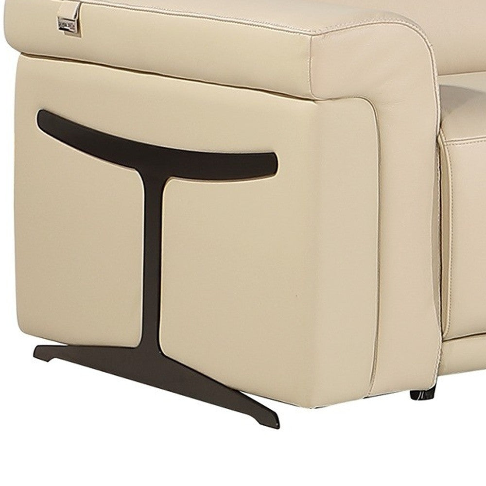 Beige Italian Leather Modular L Shaped Seven Piece Corner Sectional With Console-Sectionals-DECOROLALA