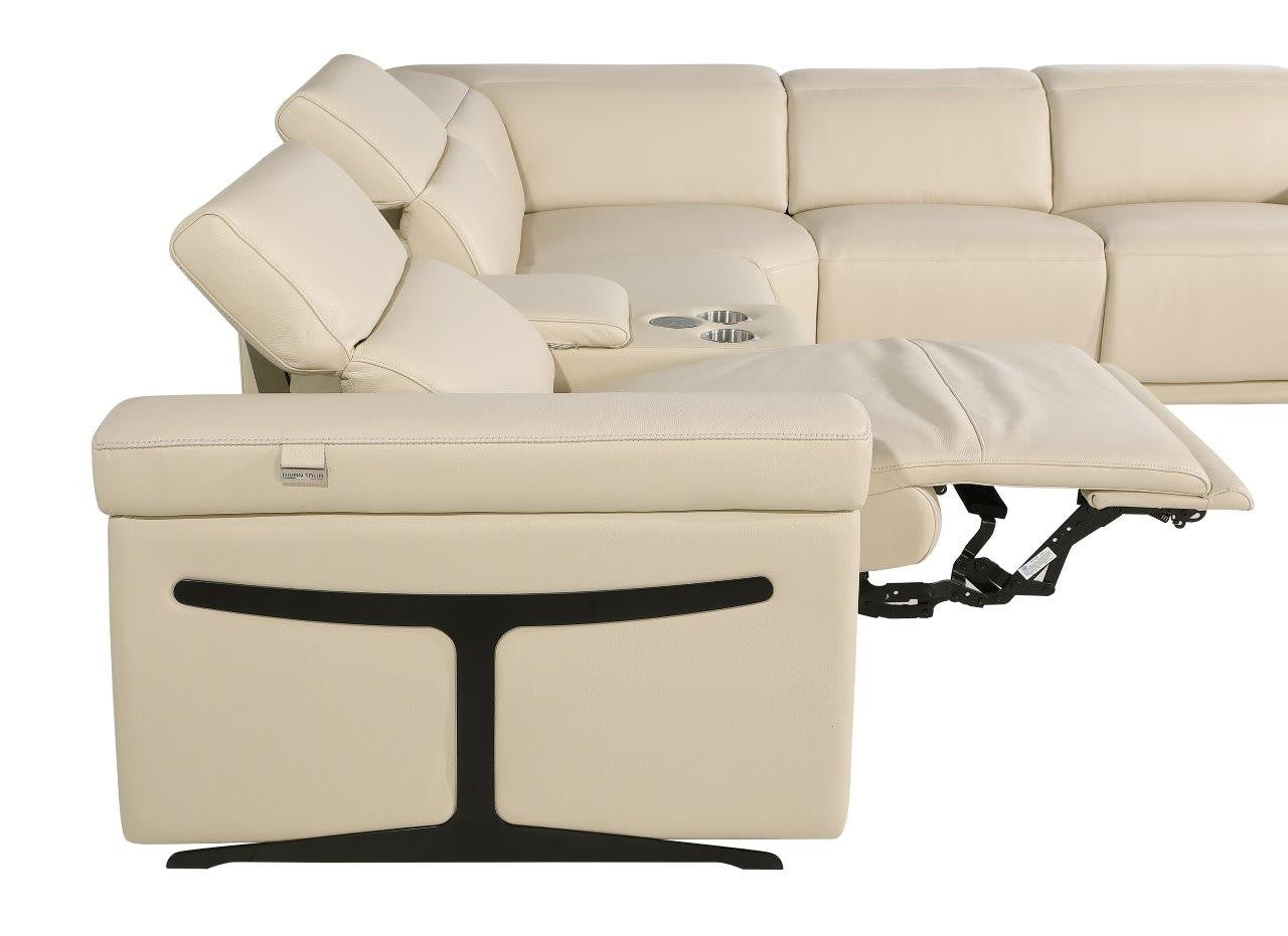 Beige Italian Leather Modular L Shaped Eight Piece Corner Sectional With Console-Sectionals-DECOROLALA