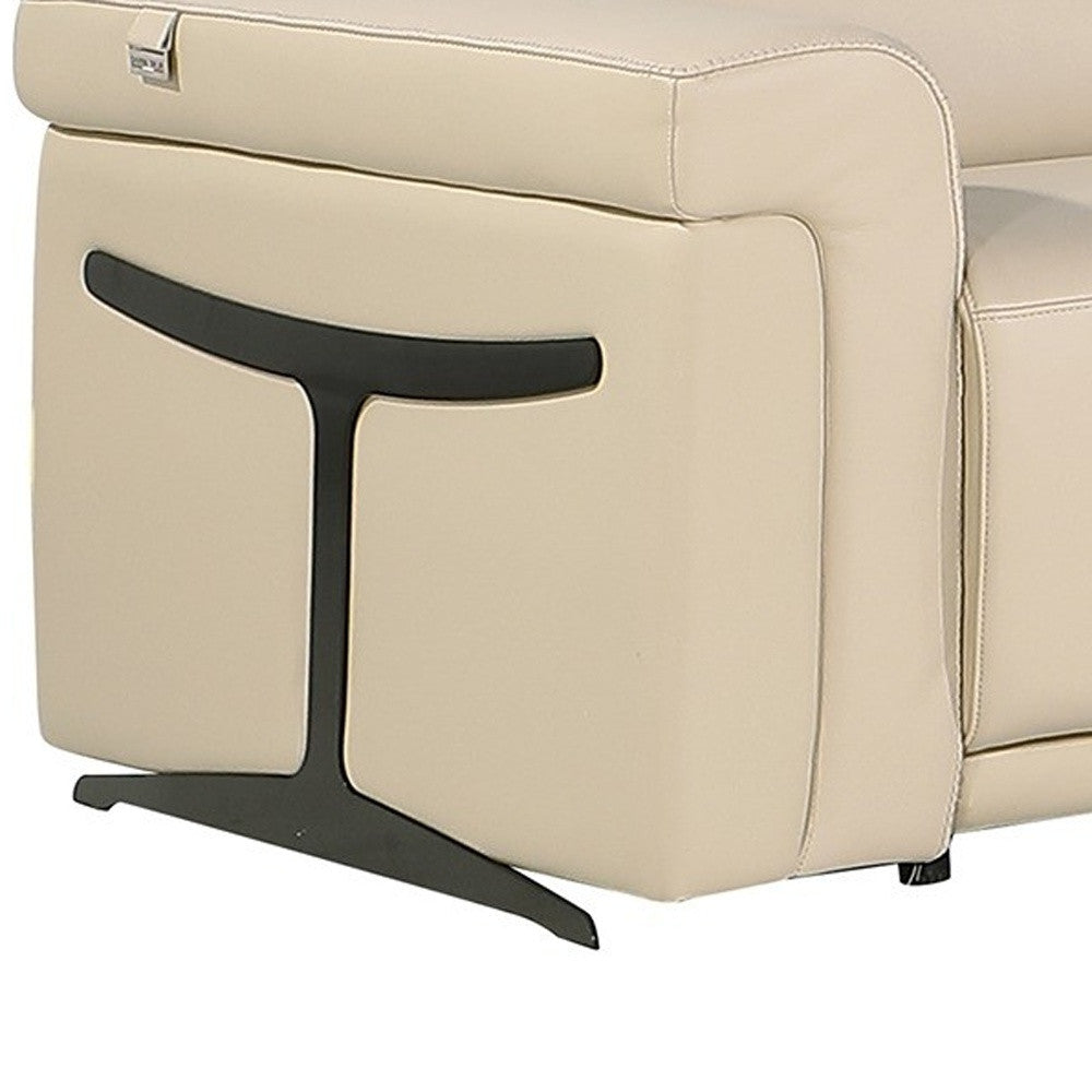 Beige Italian Leather Modular L Shaped Eight Piece Corner Sectional With Console-Sectionals-DECOROLALA