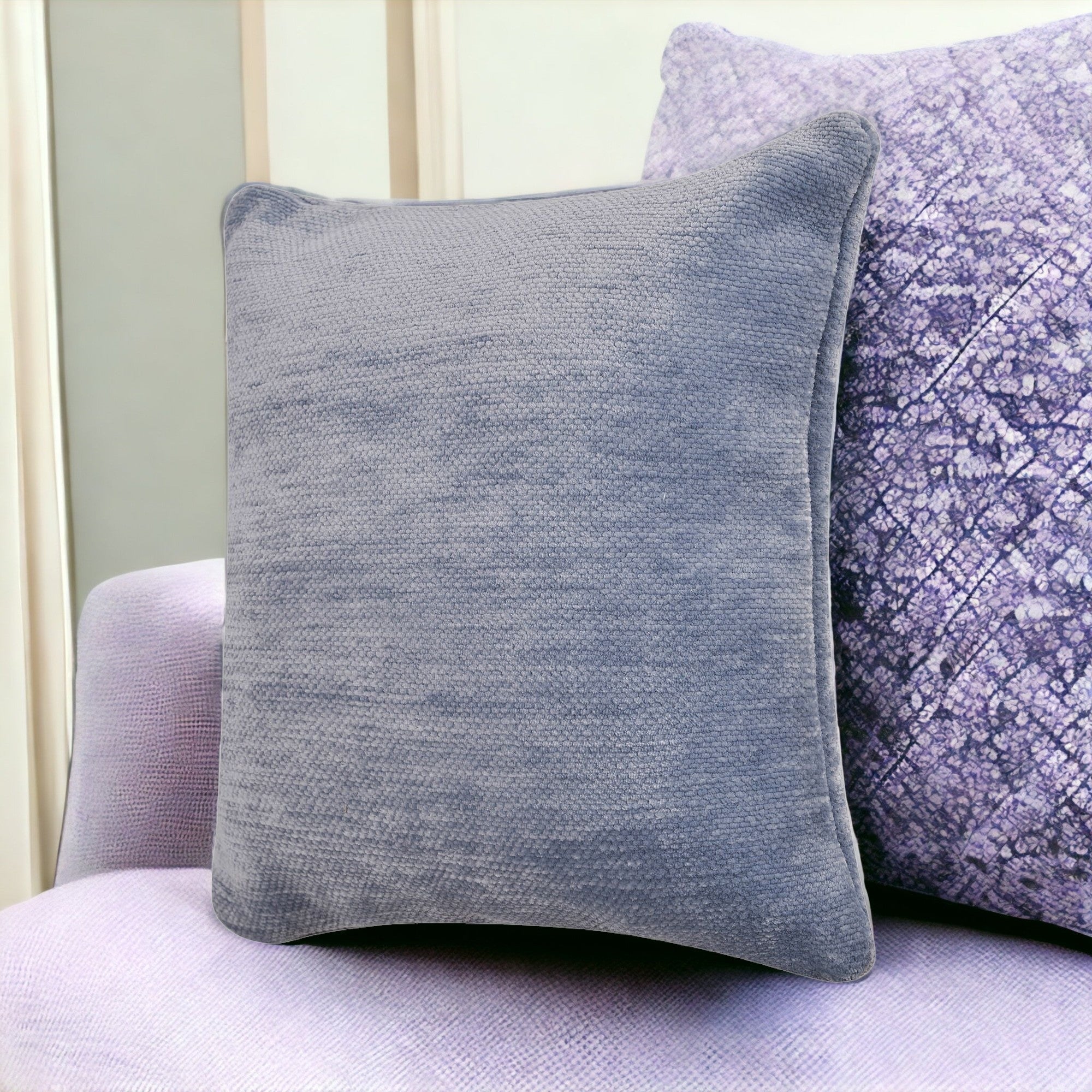 20" X 20" Blue Chenille Zippered Pillow-1