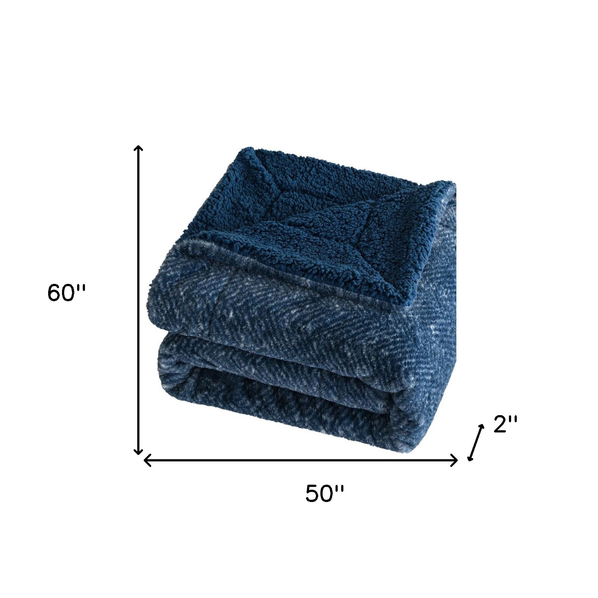 50" X 60" Oxford Blue Faux Fur Herringbone Plush Throw Blanket-Throws & Blankets-DECOROLALA