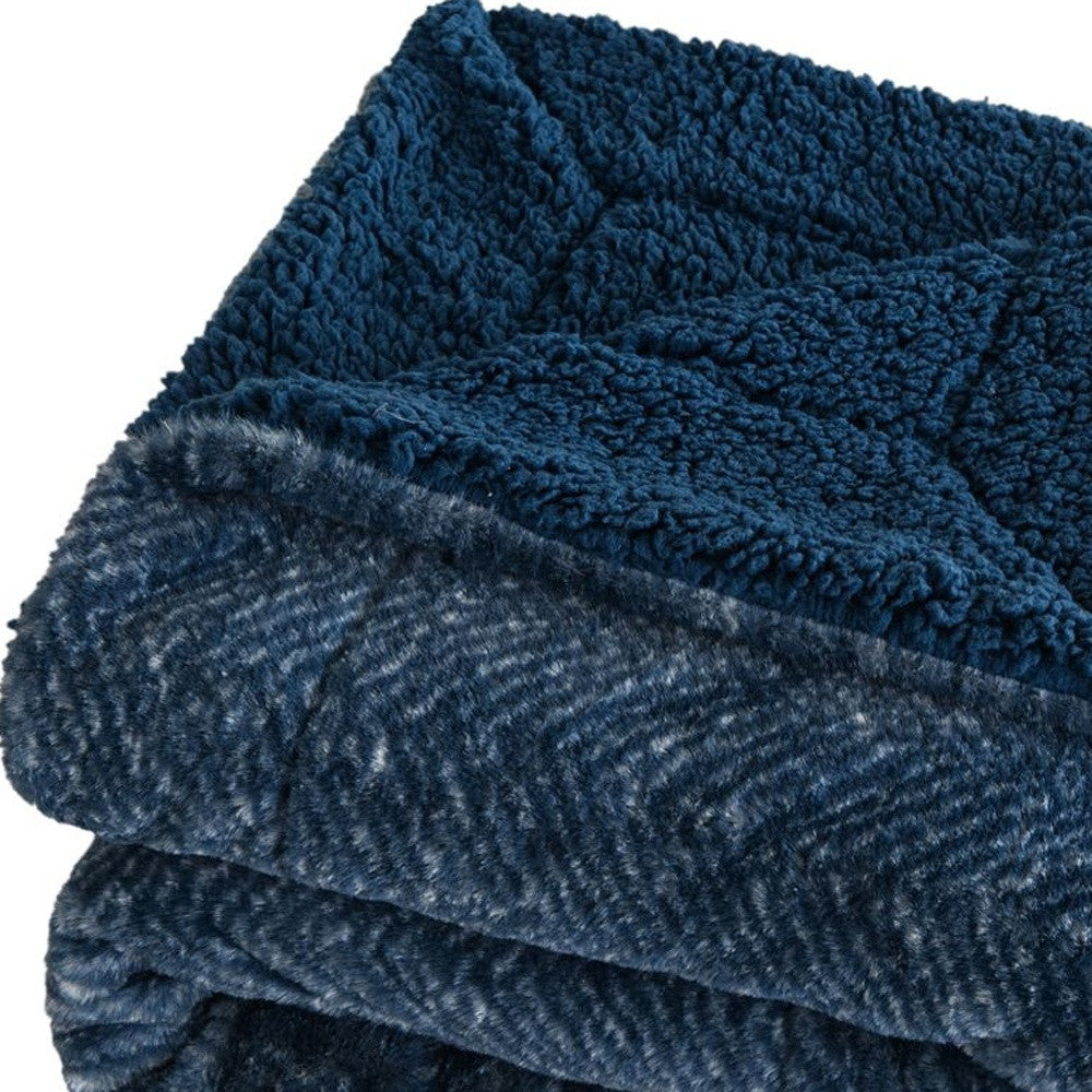 50" X 60" Oxford Blue Faux Fur Herringbone Plush Throw Blanket-Throws & Blankets-DECOROLALA