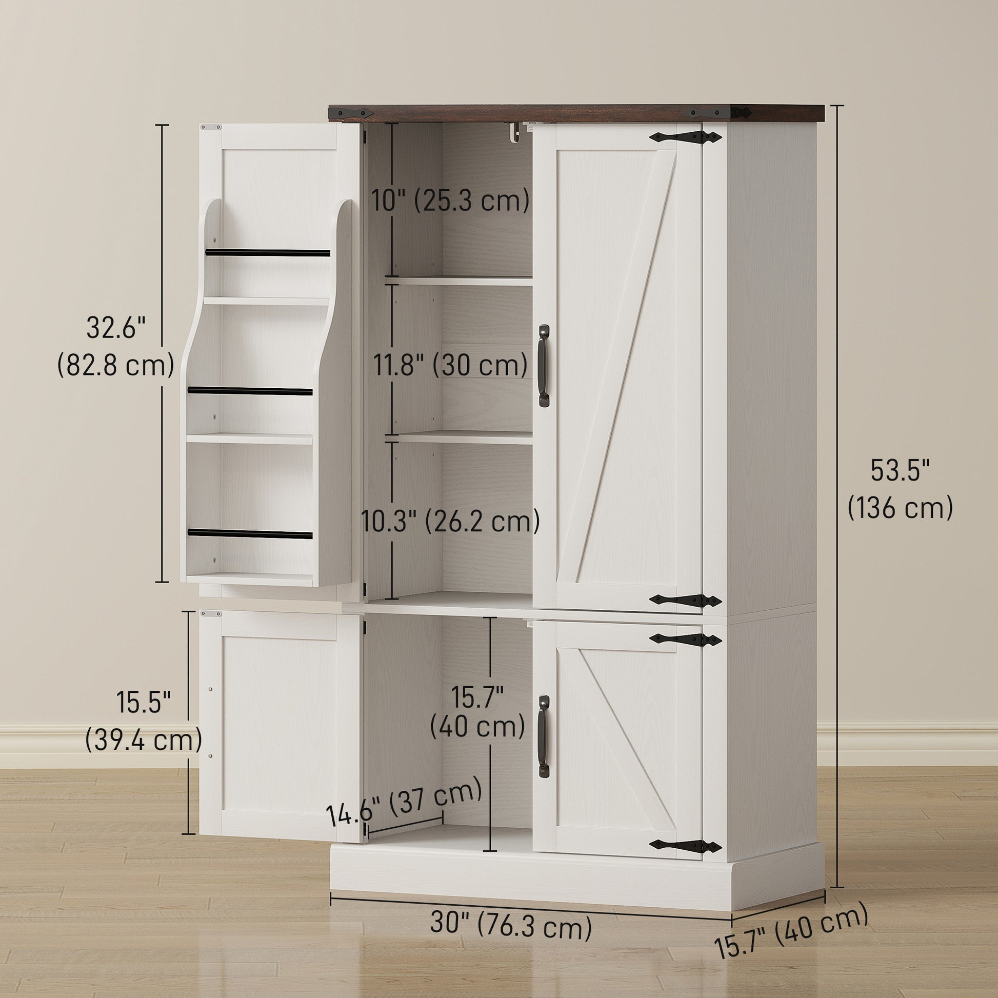 53.5" Pantry Cabinet - White Kitchen Storage with Adjustable Shelves & 6 Spice Racks-DECOROLALA
