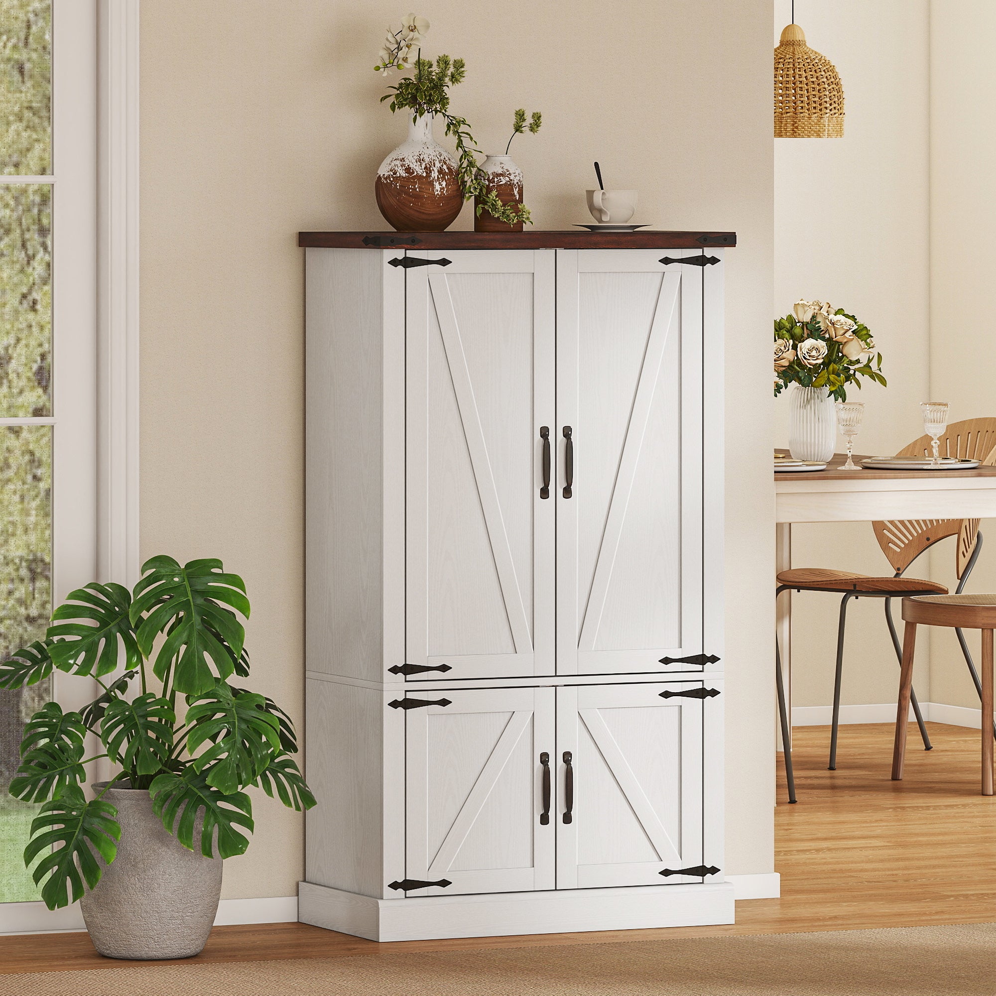 53.5" Pantry Cabinet - White Kitchen Storage with Adjustable Shelves & 6 Spice Racks-DECOROLALA