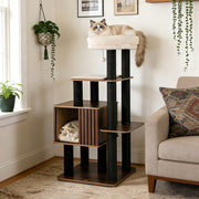 53.5 inch Tall Cat Tree for Indoor Cat Wooden Cat Tower Top Perch with Soft Padding-Brown-Cat Trees & Scratchers-DECOROLALA