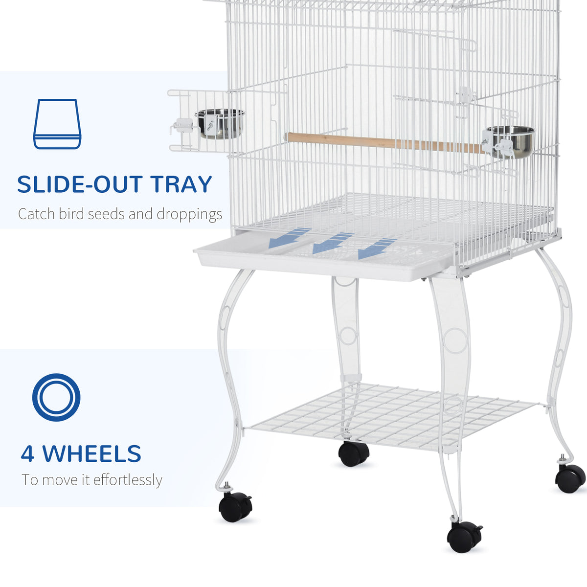 53.9" Large Rolling Steel Bird Cage with Storage Shelf - White-Birds-DECOROLALA