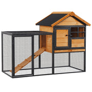 Clapier extérieur pour lapins, 48"L, grand enclos en bois avec espace de course, structure métallique résistante aux morsures, plateau en plastique amovible, toit en asphalte, rampe, cage pour cochons d’Inde et 1 à 2 lapins, jaune