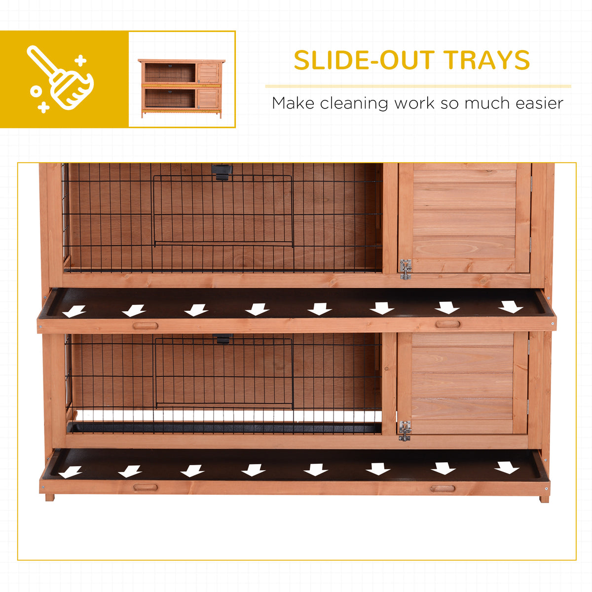54" 2-Story Wooden Rabbit Hutch - Orange Outdoor Pet House-Small Animals-DECOROLALA