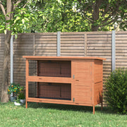 54" 2-Story Wooden Rabbit Hutch - Orange Outdoor Pet House-Small Animals-DECOROLALA