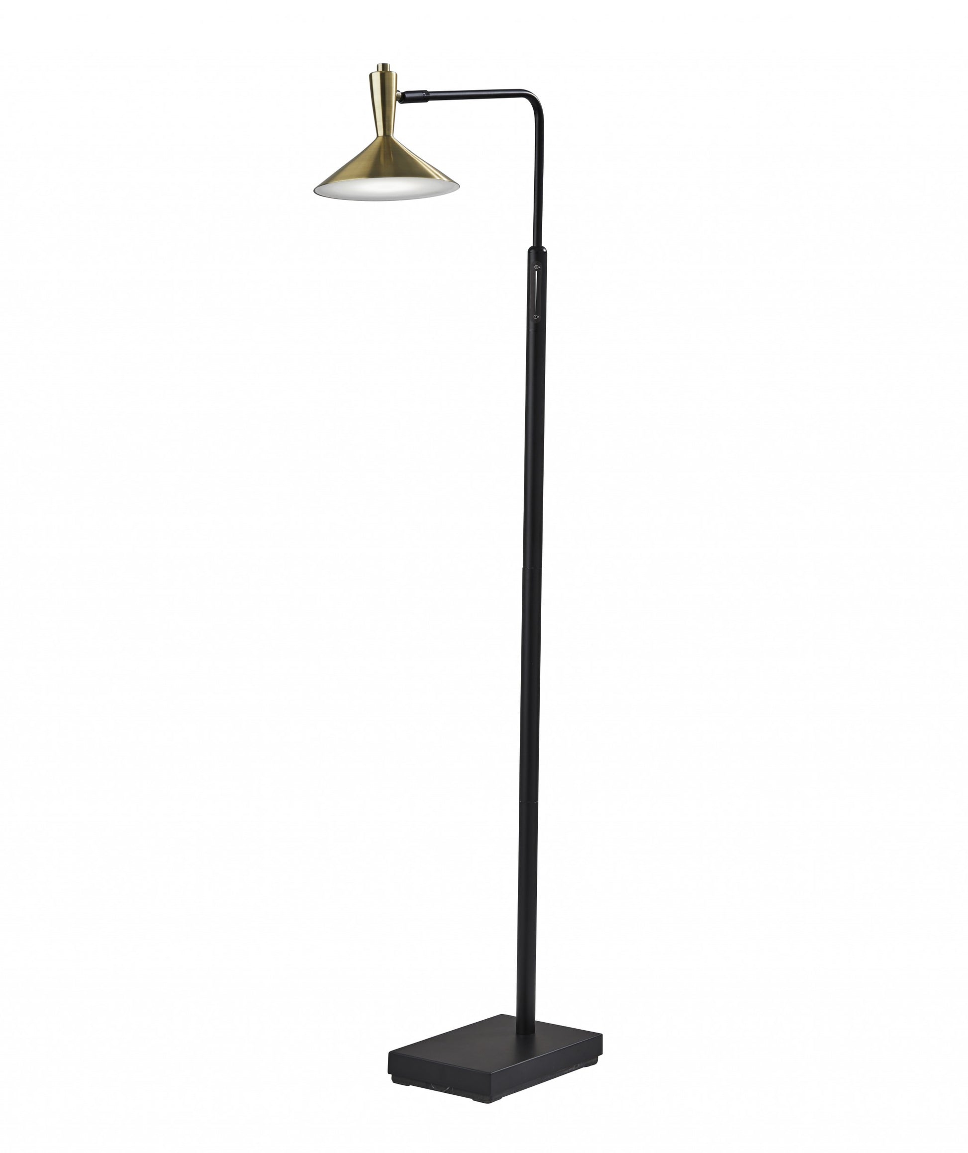 54" Black And Gold Metal LED Task Floor Lamp With Gold Metal Empire Shade-Floor Lamps-DECOROLALA