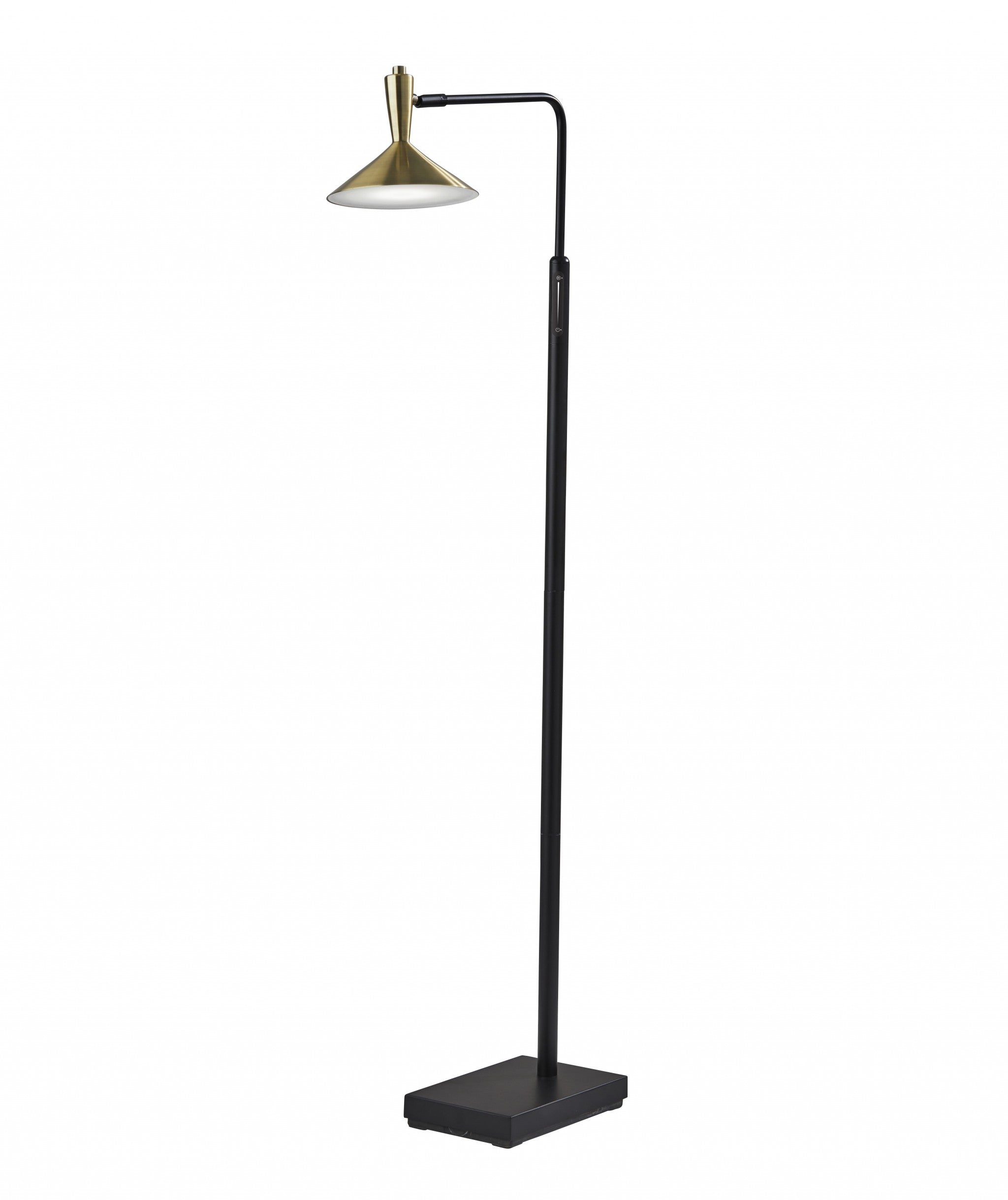54" Black And Gold Metal LED Task Floor Lamp With Gold Metal Empire Shade-Floor Lamps-DECOROLALA