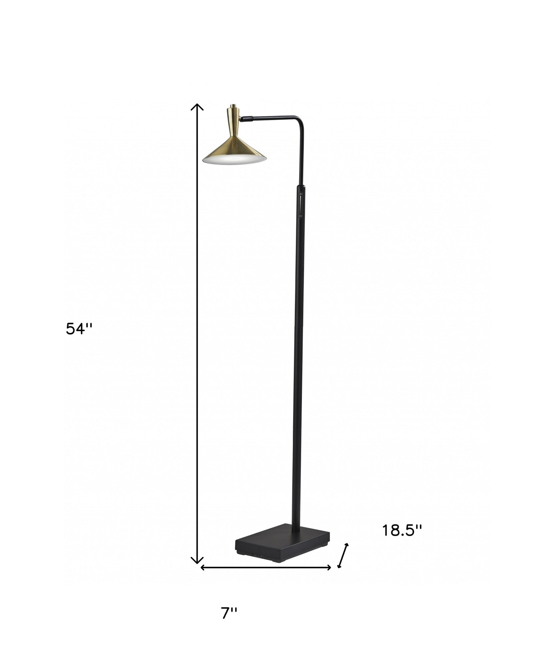 54" Black And Gold Metal LED Task Floor Lamp With Gold Metal Empire Shade-Floor Lamps-DECOROLALA