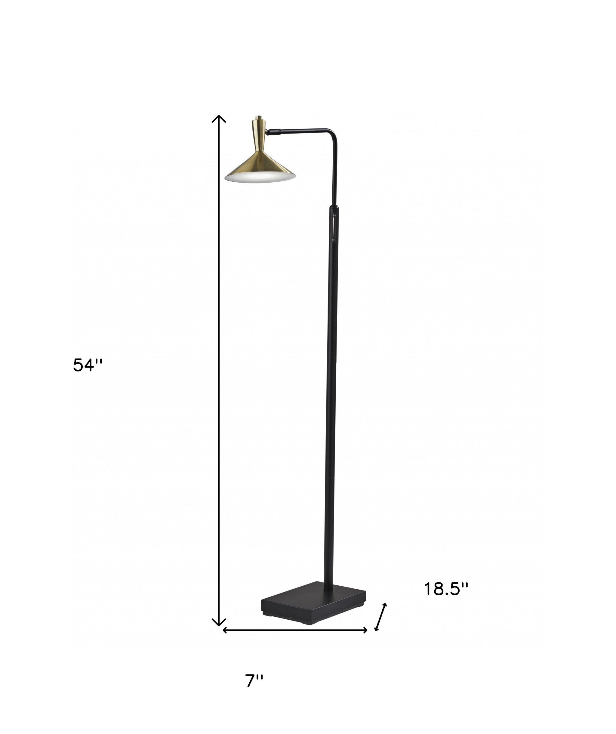 54" Black And Gold Metal LED Task Floor Lamp With Gold Metal Empire Shade-Floor Lamps-DECOROLALA