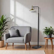 54" Black And Gold Metal LED Task Floor Lamp With Gold Metal Empire Shade-Floor Lamps-DECOROLALA