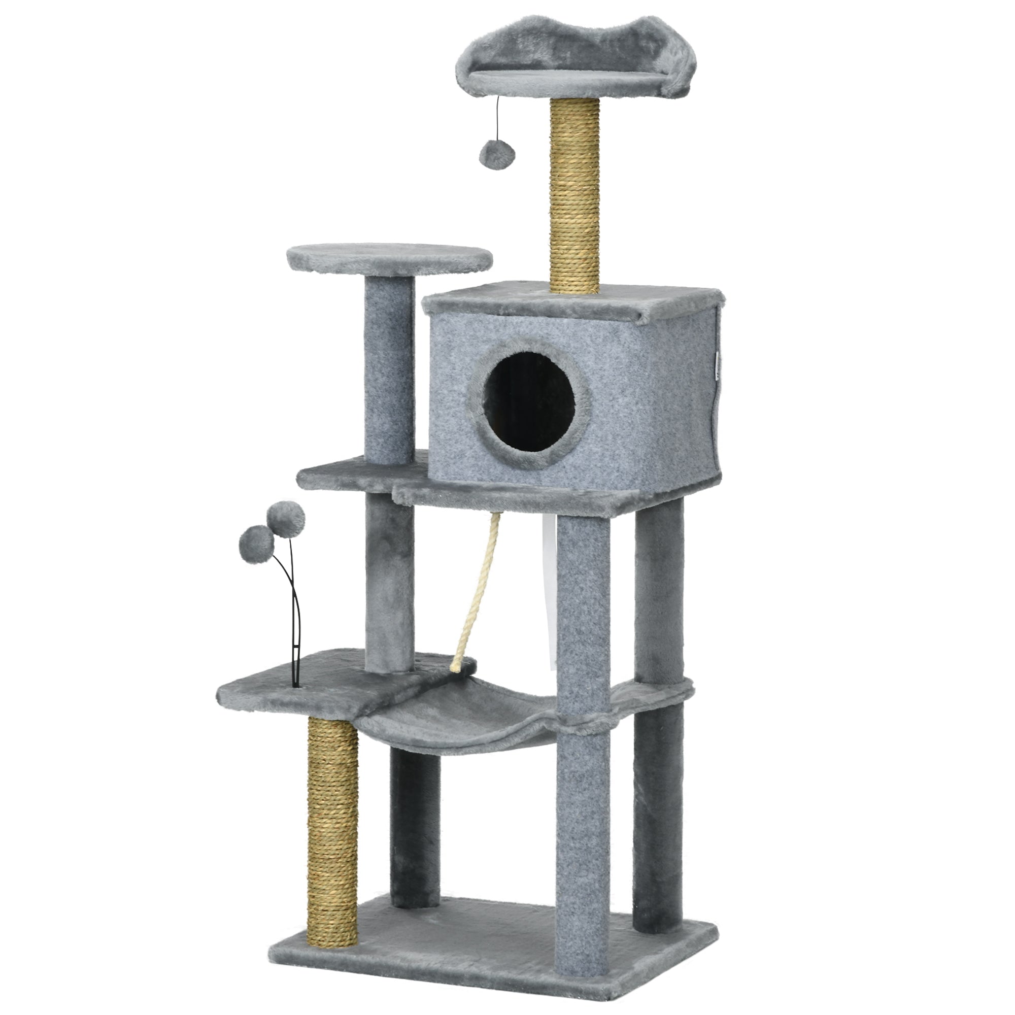 54" Cat Tree for Larger Cats Adult with Hammock, Tal Cat Tree Tower with Scratching Post, Condo, Platforms, Play Balls for Indoor Cats, Grey-Cats-DECOROLALA