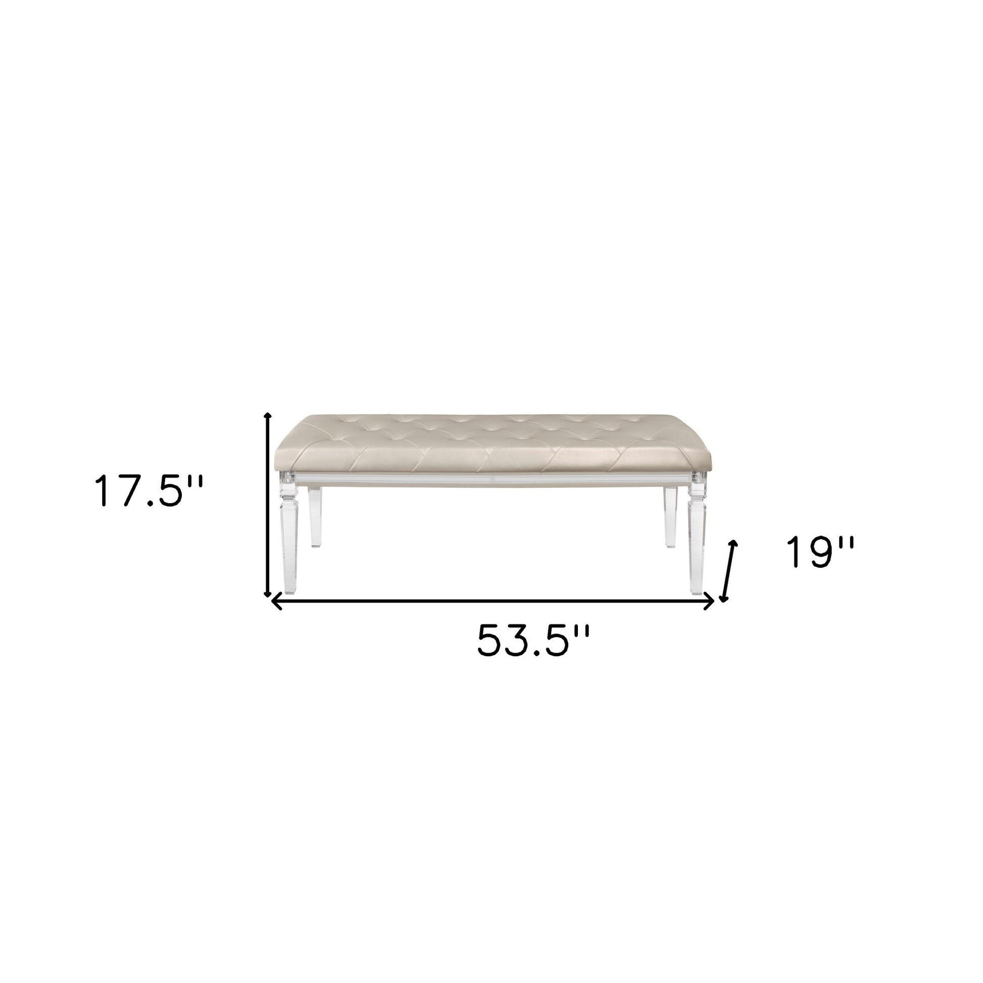 54" Champagne and Clear Upholstered Faux Leather Bench-Benches-DECOROLALA