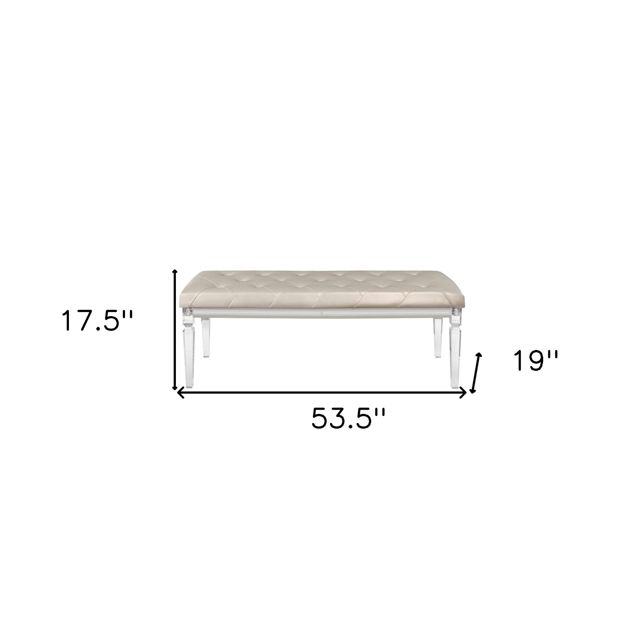 54" Champagne and Clear Upholstered Faux Leather Bench-Benches-DECOROLALA