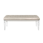 54" Champagne and Clear Upholstered Faux Leather Bench-Benches-DECOROLALA