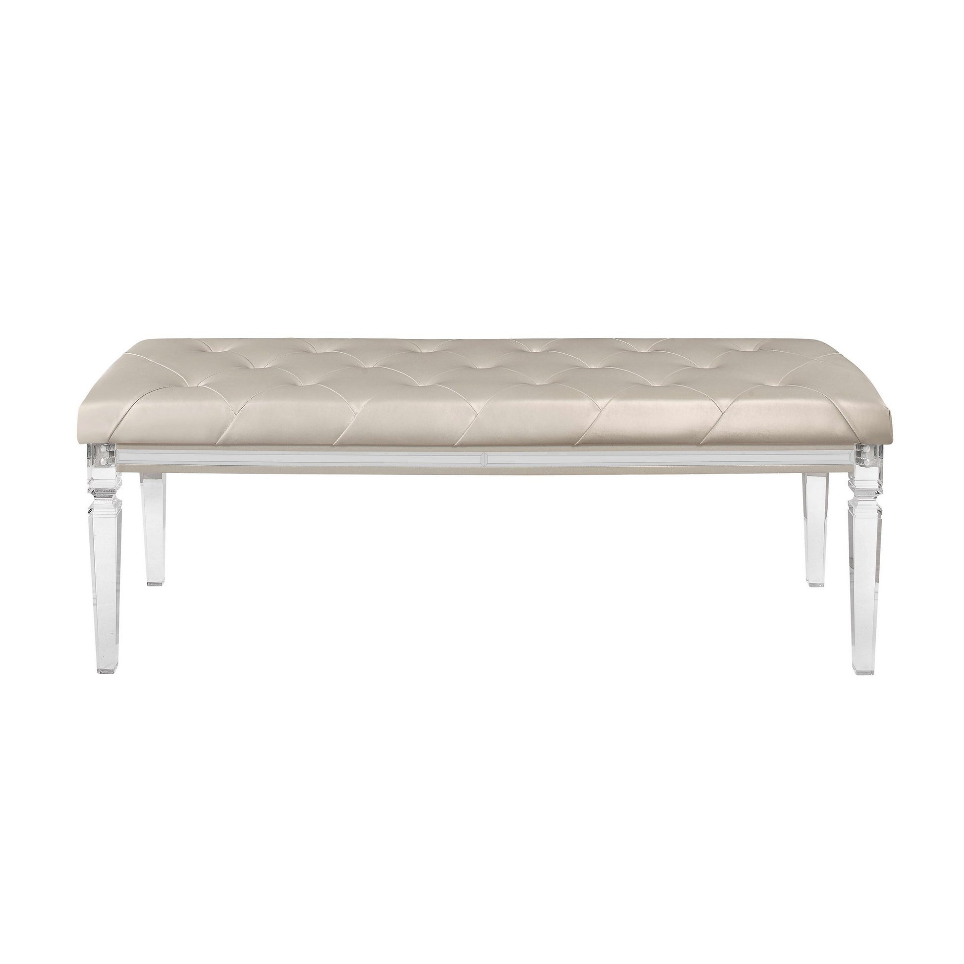 54" Champagne and Clear Upholstered Faux Leather Bench-Benches-DECOROLALA