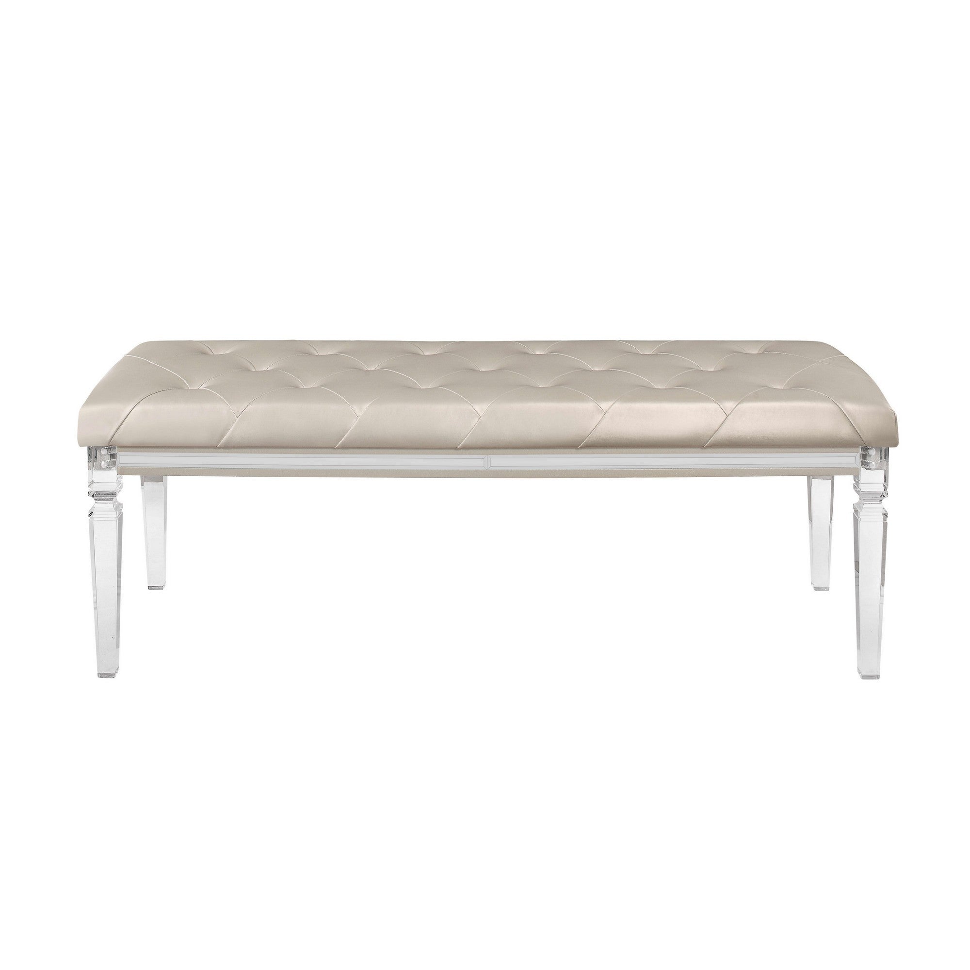 54" Champagne and Clear Upholstered Faux Leather Bench-Benches-DECOROLALA