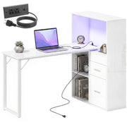 54" Computer Desk with Drawers, Home Office Desk with Storage, Power Outlets and LED Lights, White-Office Products > Office Furniture > Office Desks & Work Stations > Computer Desks-DECOROLALA