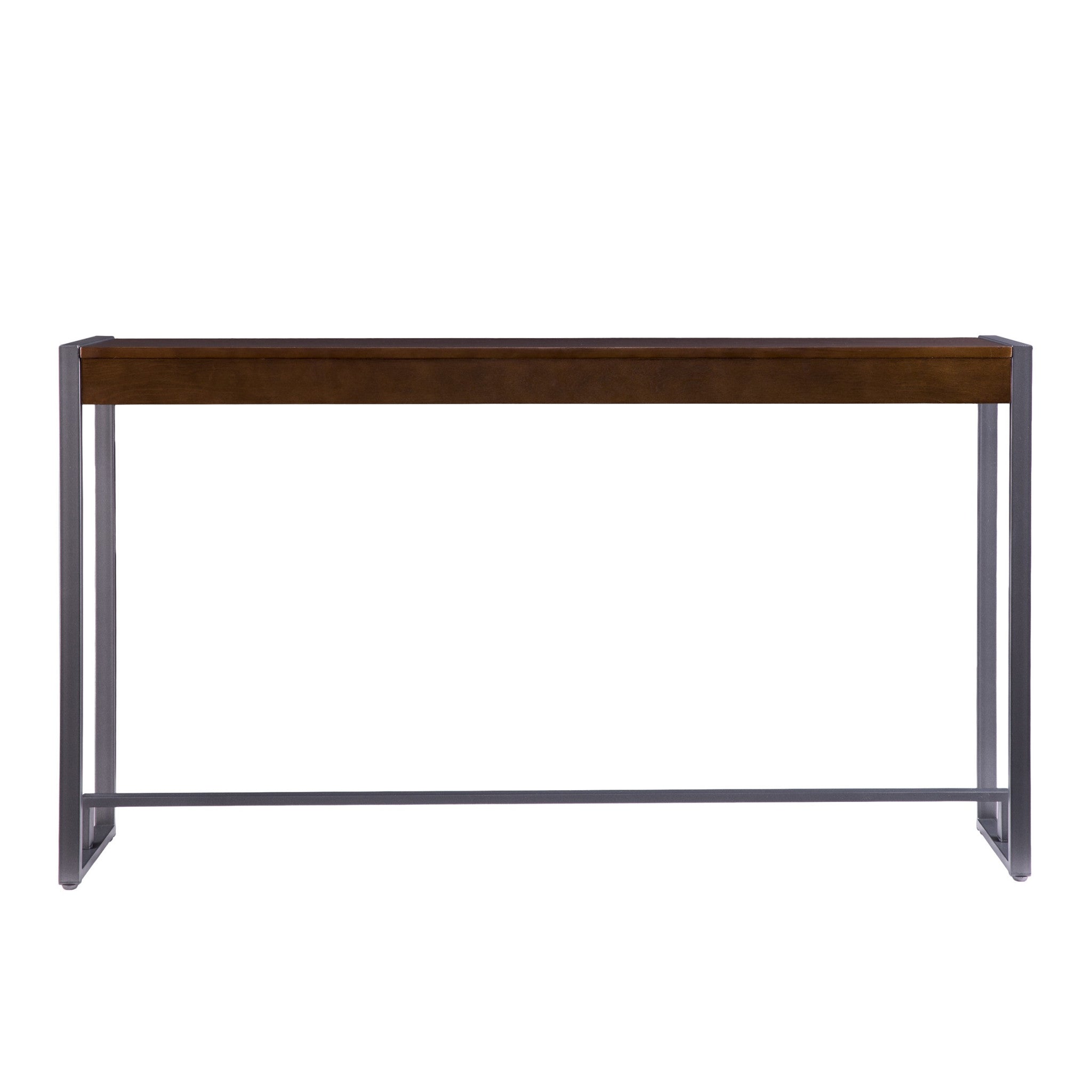 54" Dark Brown and Gunmetal Sled Console Table-Console Tables-DECOROLALA