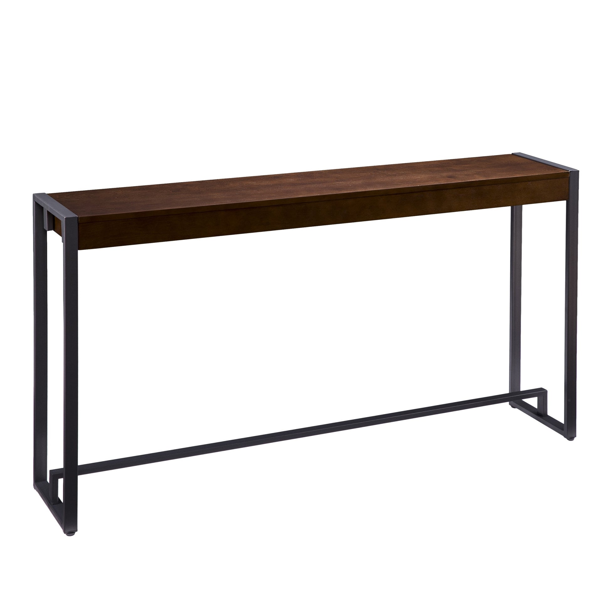 54" Dark Brown and Gunmetal Sled Console Table-Console Tables-DECOROLALA