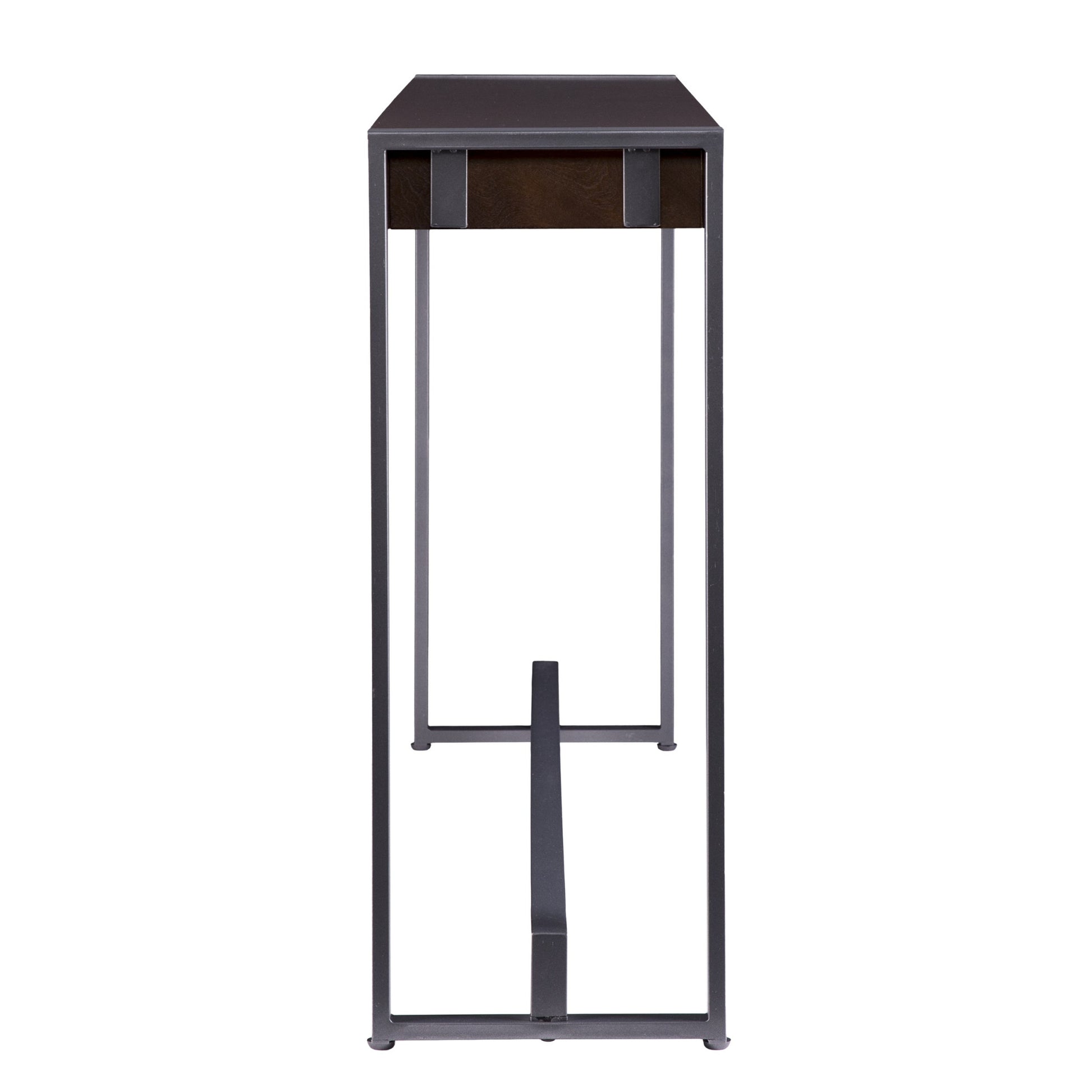 54" Dark Brown and Gunmetal Sled Console Table-Console Tables-DECOROLALA