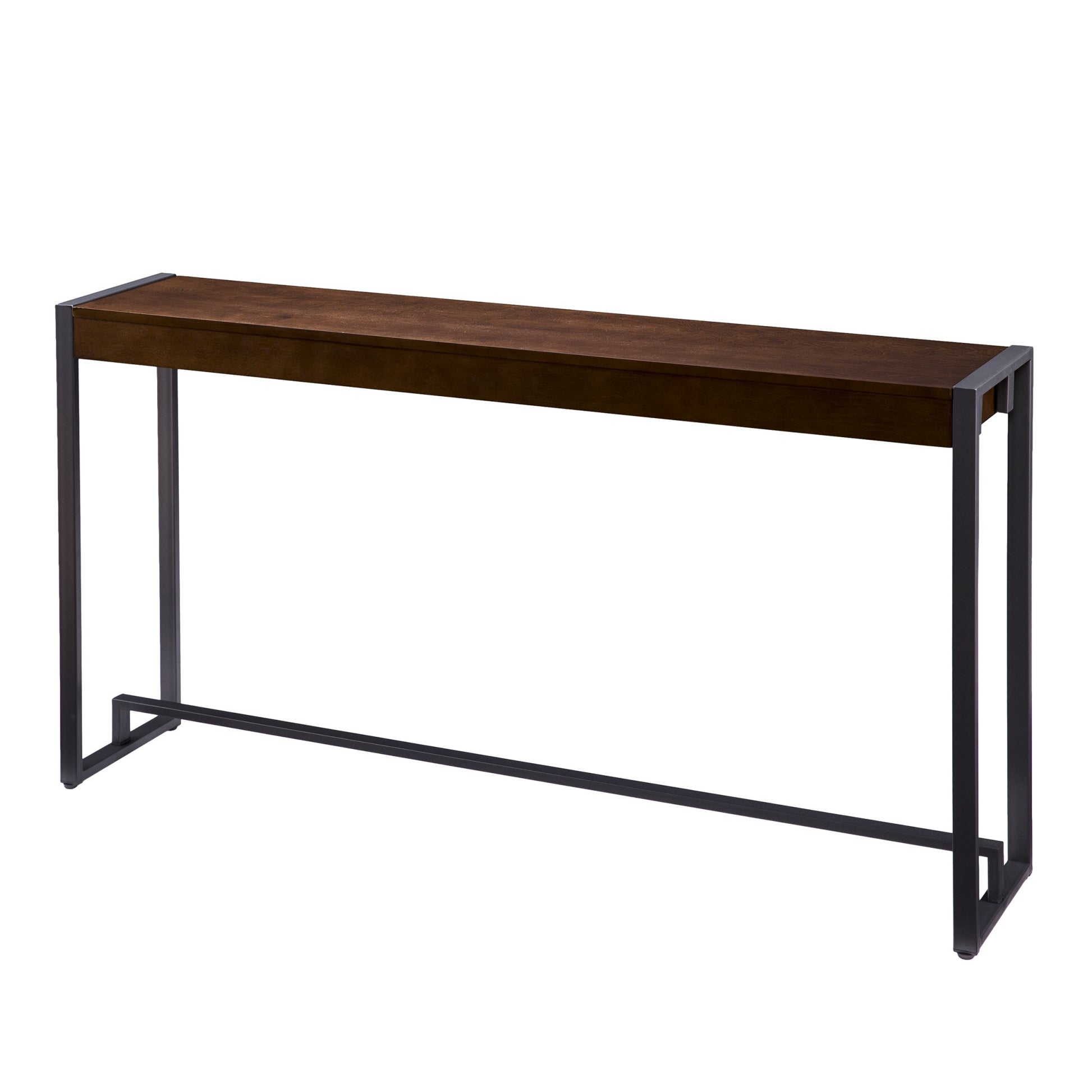 54" Dark Brown and Gunmetal Sled Console Table-Console Tables-DECOROLALA