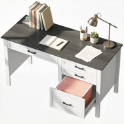 54" Farmhouse Executive Desk with File Drawers - White-DECOROLALA