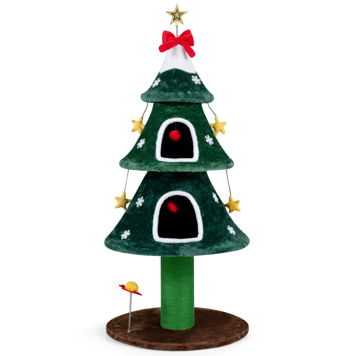 54 Inch Christmas Cat Tree with 2 Private Condos for Indoor Cats-Green-Cat Trees & Scratchers-DECOROLALA