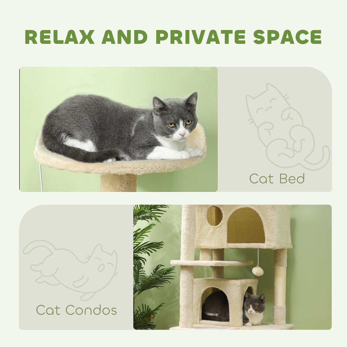 54" Multi-Level Cat Tree Tower with Scratching Posts - Beige-Cats-DECOROLALA