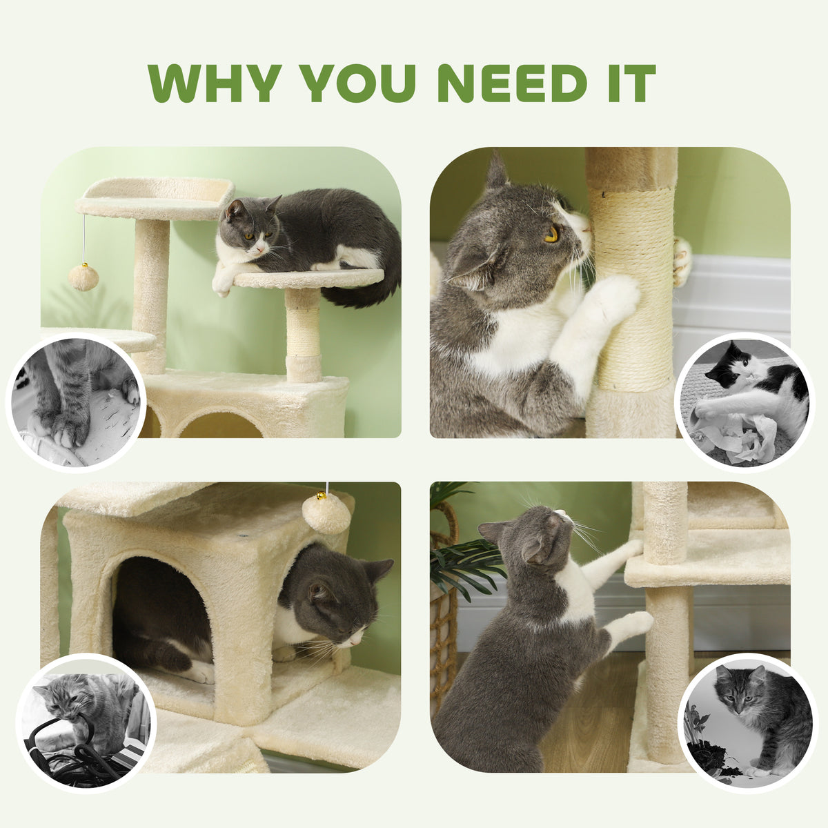 54" Multi-Level Cat Tree Tower with Scratching Posts - Beige-Cats-DECOROLALA