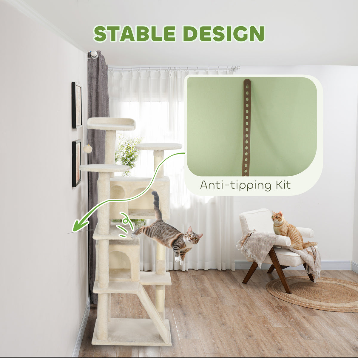 54" Multi-Level Cat Tree Tower with Scratching Posts - Beige-Cats-DECOROLALA