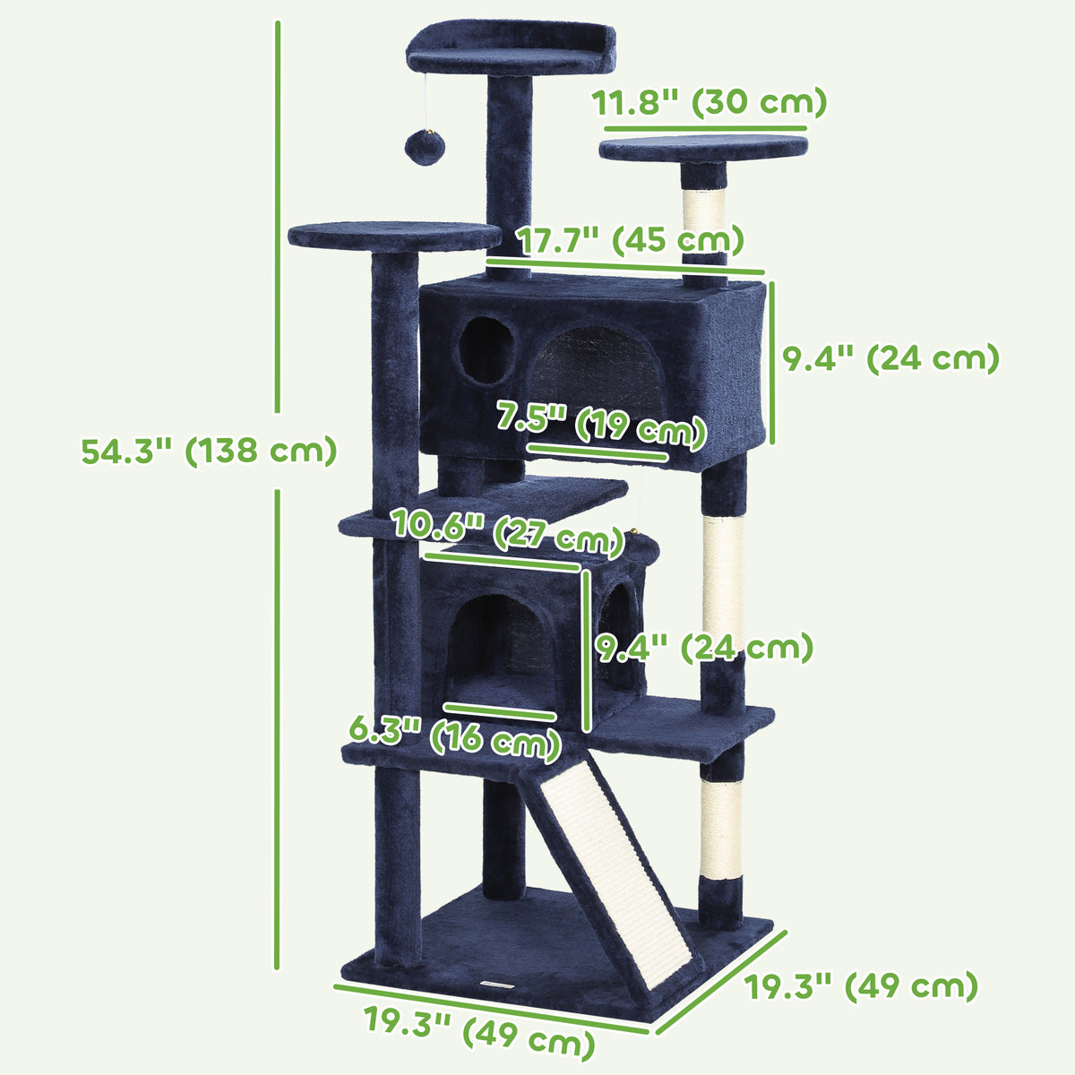 54" Multi-Level Cat Tree Tower with Scratching Posts - Dark Blue-Cats-DECOROLALA