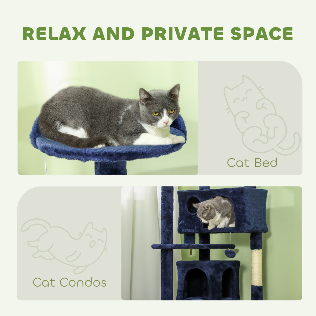54" Multi-Level Cat Tree Tower with Scratching Posts - Dark Blue-Cats-DECOROLALA