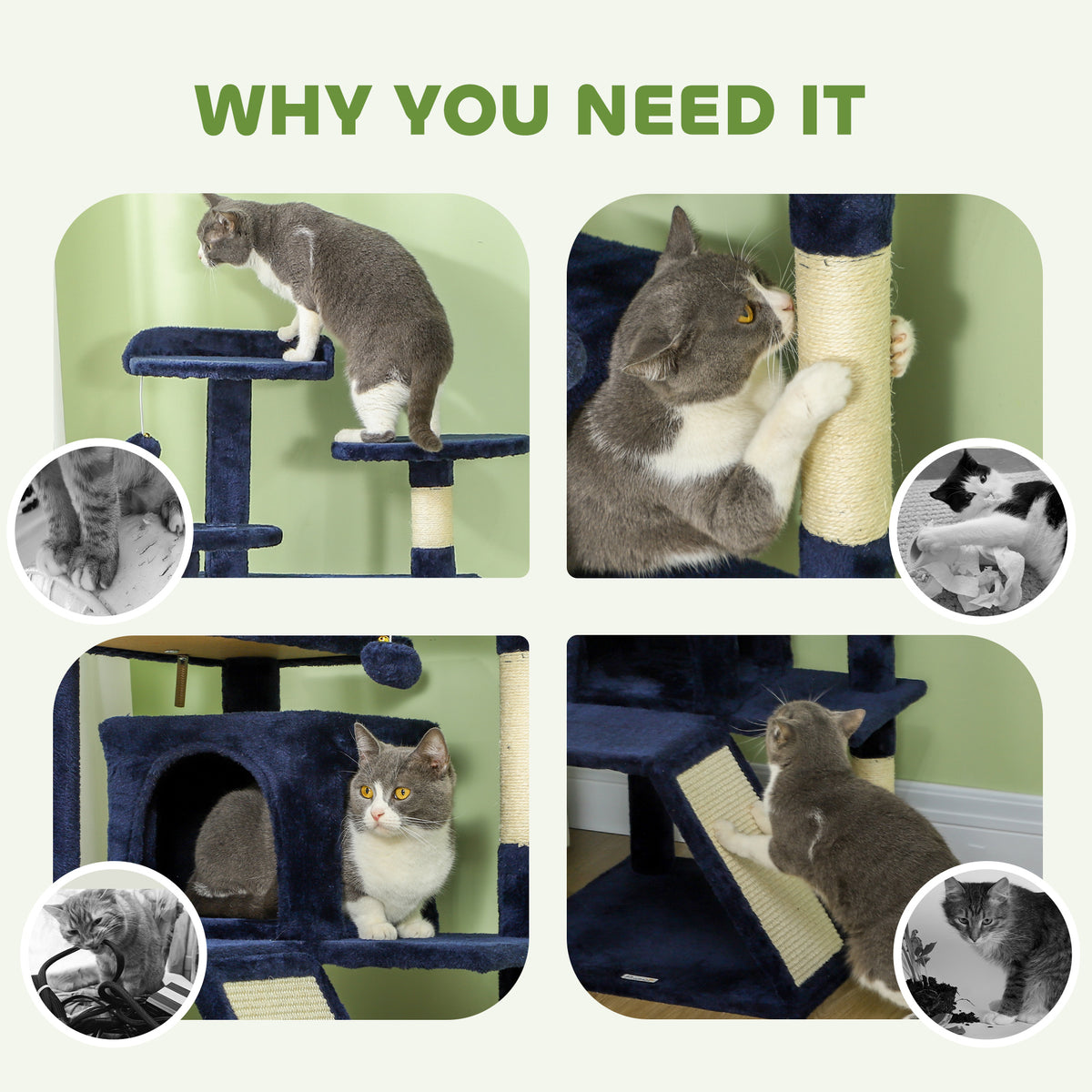54" Multi-Level Cat Tree Tower with Scratching Posts - Dark Blue-Cats-DECOROLALA
