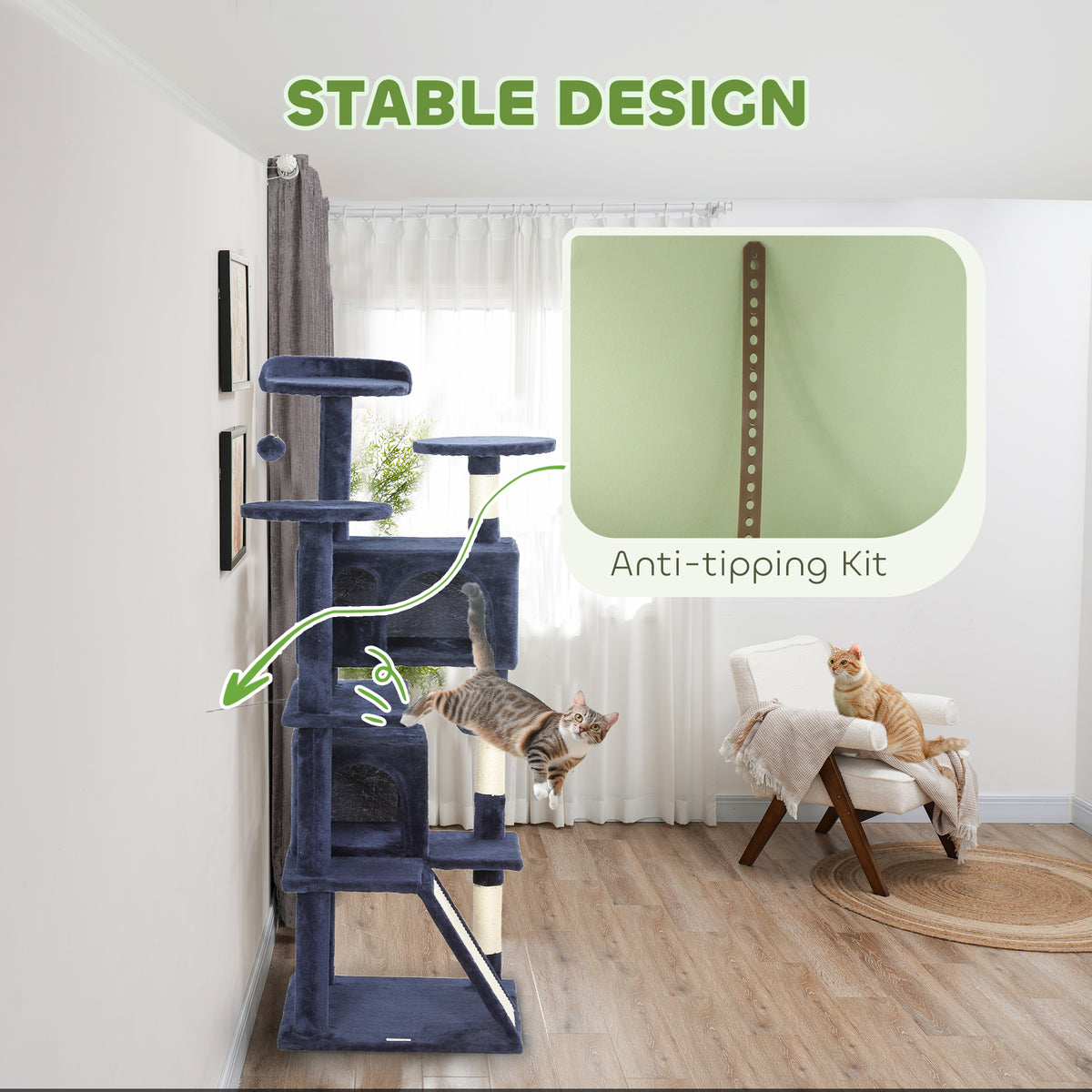 54" Multi-Level Cat Tree Tower with Scratching Posts - Dark Blue-Cats-DECOROLALA