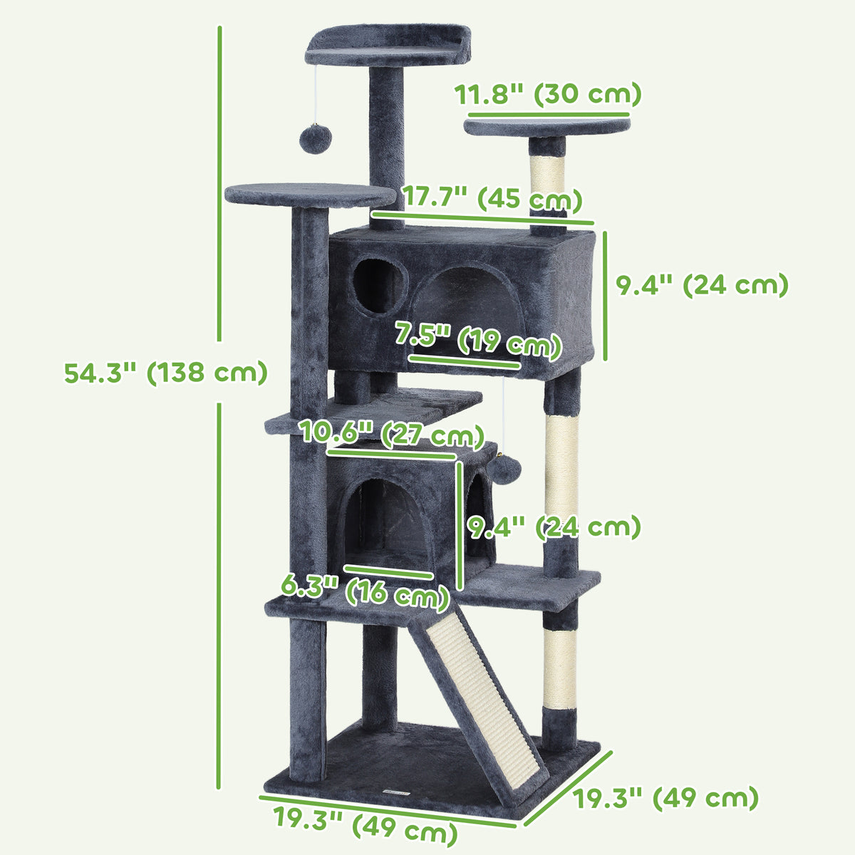 54" Multi-Level Cat Tree Tower with Scratching Posts - Dark Grey-Cats-DECOROLALA