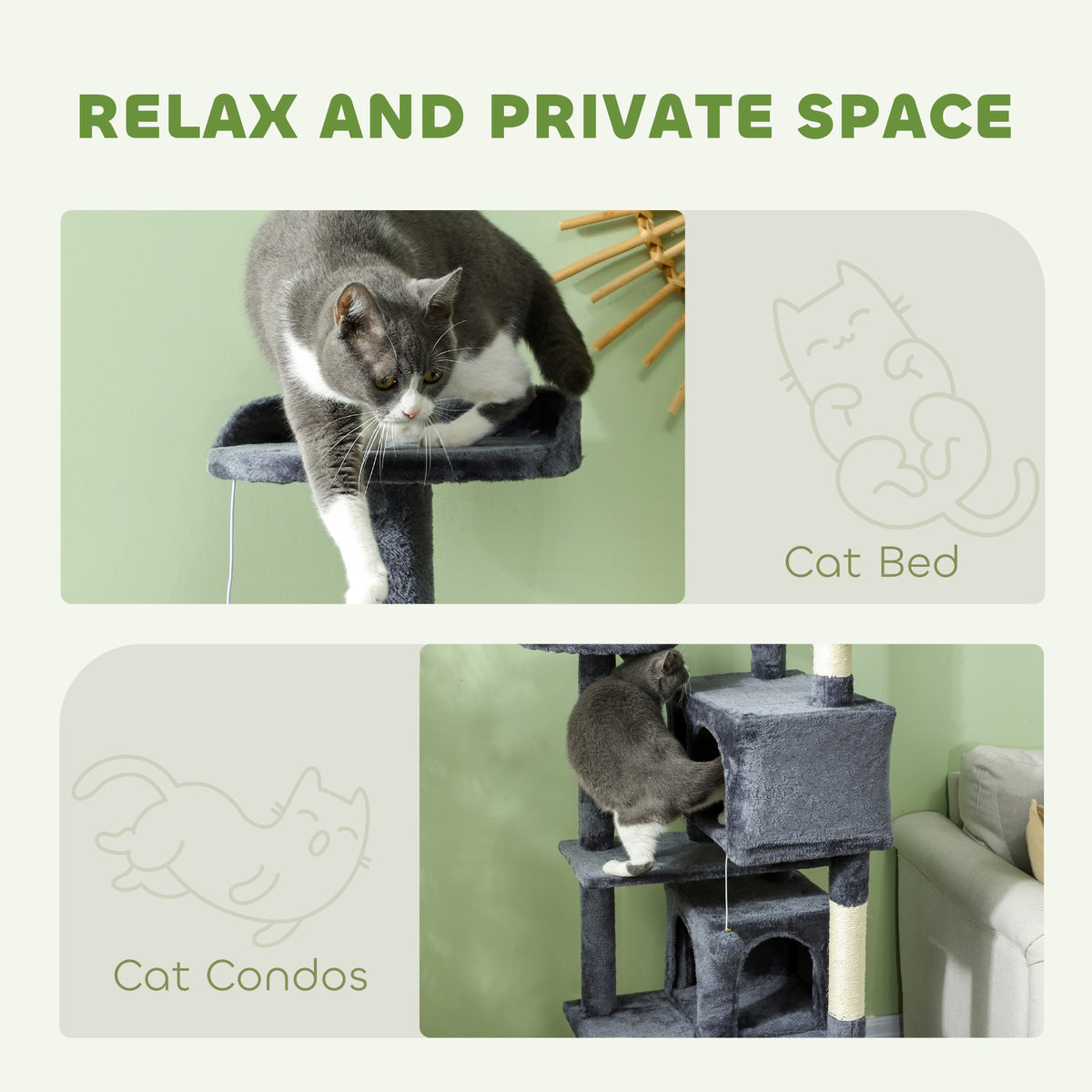 54" Multi-Level Cat Tree Tower with Scratching Posts - Dark Grey-Cats-DECOROLALA